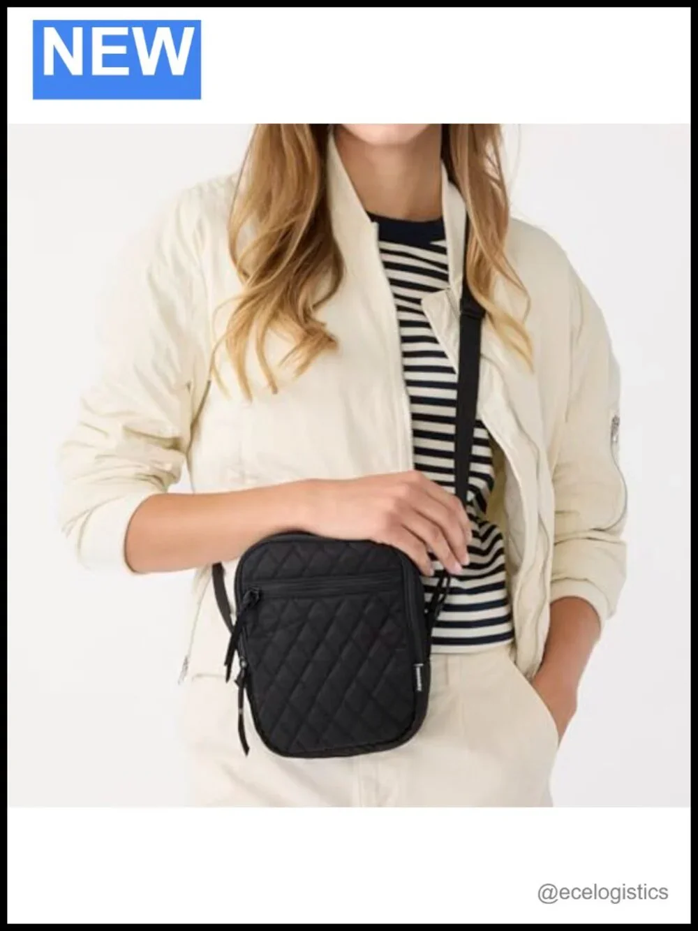 Premium Cotton Quilted Crossbody Bag with Zip Closures